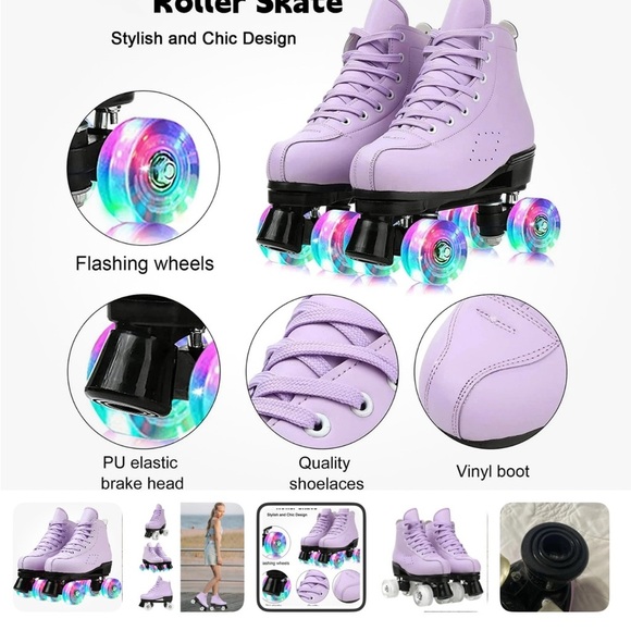 Women's Light Up Roller Skate High Top Light Purple Flashing Clear Wheels 6.5 - Picture 2 of 7